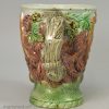 Pearlware pottery Bacchus mug decorated with oxides under a lead glaze, circa 1790, probably Wood Family Staffordshire