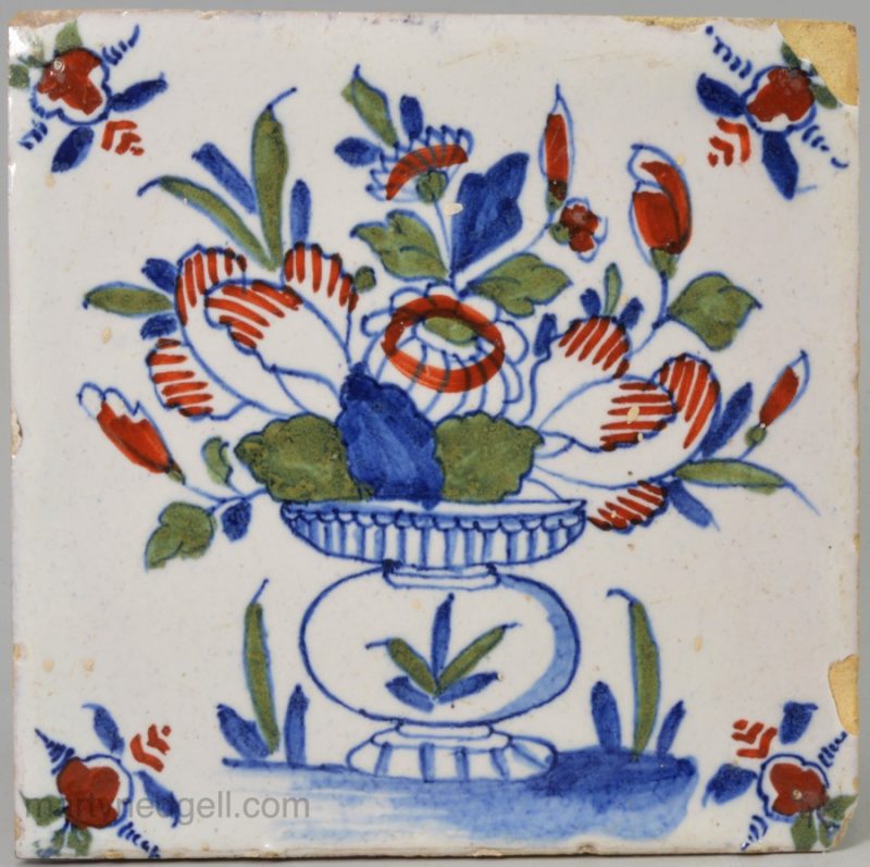 London delft tile with polychrome decoration, circa 1730