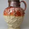 Fulham saltglaze stoneware jug decorated with sprigs of the British and French monarchy, circa 1790 probably Mortlake Pottery
