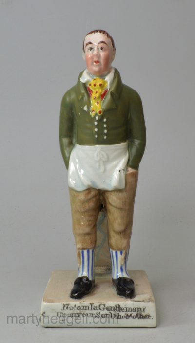 Staffordshire pearlware pottery figure of the actor John Liston in the part of Sam Swipes, circa 1830