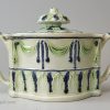 A set of pearlware pottery teapot, sugar pot and cream jug, circa 1800
