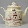 Creamware pottery teapot decorated in manganese under the glaze, circa 1770 probably Yorkshire pottery