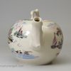 Staffordshire white salt glaze stoneware teapot decorated with a water mill, circa 1760