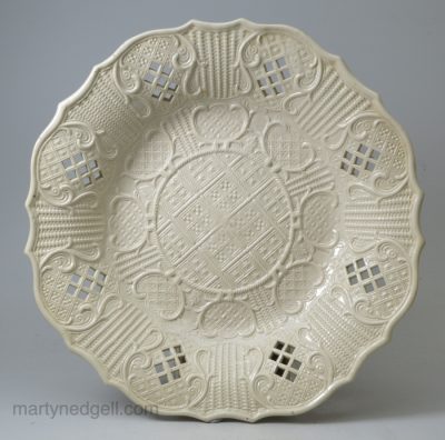 Staffordshire white salt glaze stoneware pierced dish, circa 1760