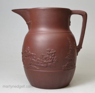 Reddish brown dry bodied stoneware jug, circa 1800 Hollins, Staffordshire
