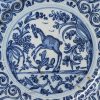 Tin glazed plate painted in blue, circa 1675, Savona, Italy