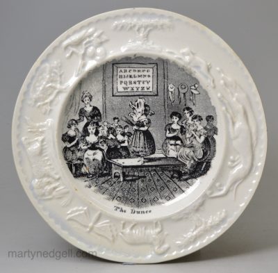 Pearlware pottery child's plate 'The Dunce', circa 1840