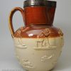 Large Doulton Lambeth saltglaze stoneware harvest jug, circa 1860, silver rim
