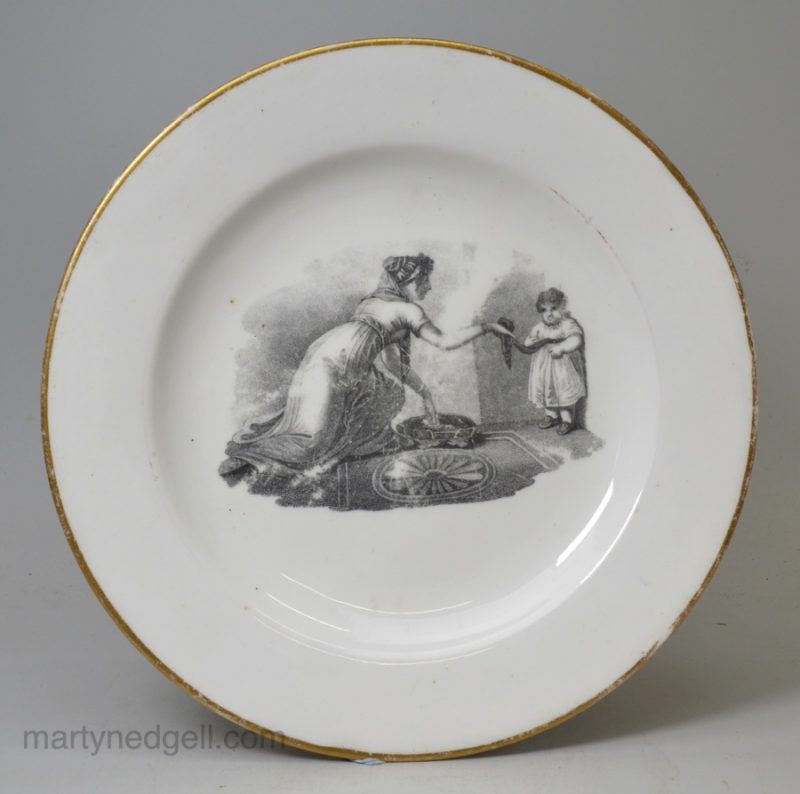 English porcelain plate decorated with a bat print, circa 1820