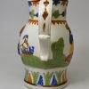 Commemorative prattware pottery jug moulded with a profile of Admiral Duncan, circa 1800