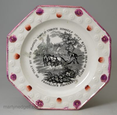 Pearlware pottery child's plate 'Franklin's Proverbs', circa 1830