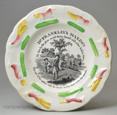 Pearlware pottery child's plate 'Dr Fraklin's Maxims', circa 1830