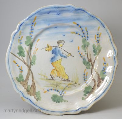 Tin glazed plate, late 19th century, probably French