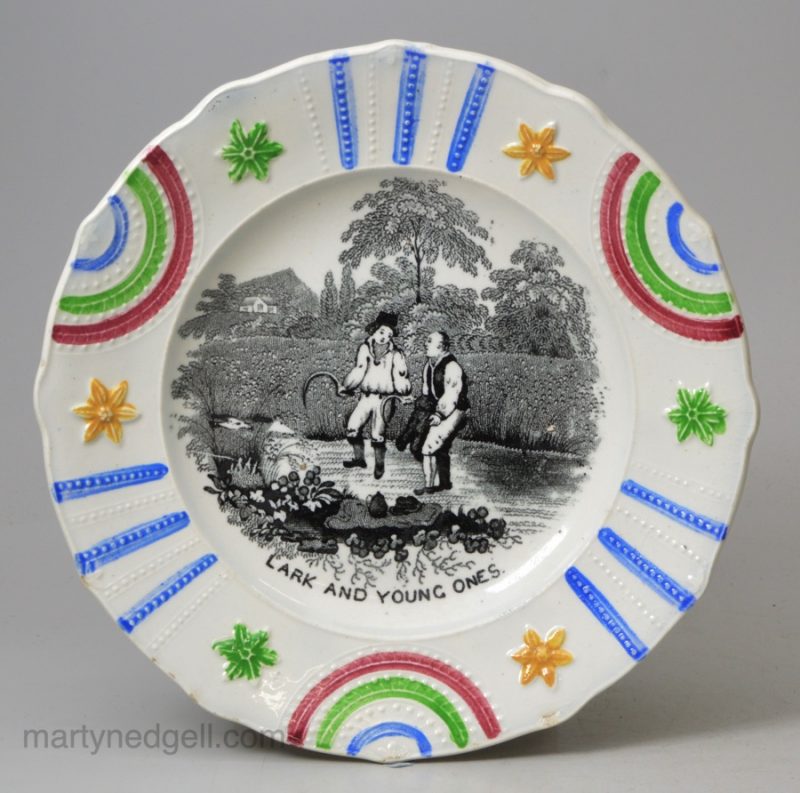 Pearlware pottery child's plate 'LARK AND THE YOUNG ONES', circa 1830