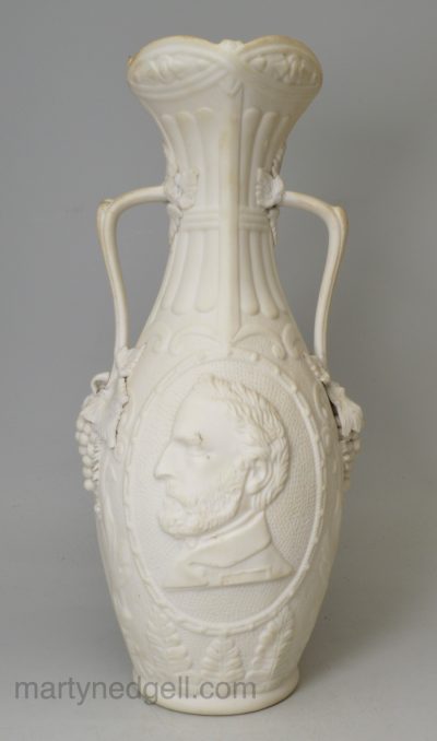 Parian vase moulded with a profile of Ulysses Grant, circa 1870