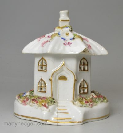 Staffordshire porcelain cottage pastille burner, circa 1840