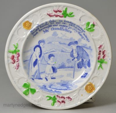 Pearlware pottery child's plate 'My Grandfather', circa 1830