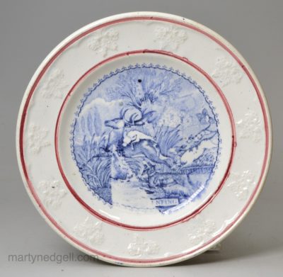 Pearlware pottery Childs plate "STAG HUNTING", circa 1830