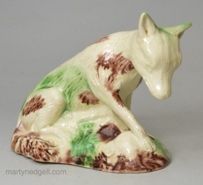 Creamware pottery fox decorated with enamels under the glaze, circa 1780