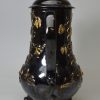 Jackfield black coffee pot with original honey gilding, circa 1770