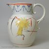 Pearlware pottery jug decorated with enamels over the glaze 'God Speed the Plough", circa 1820