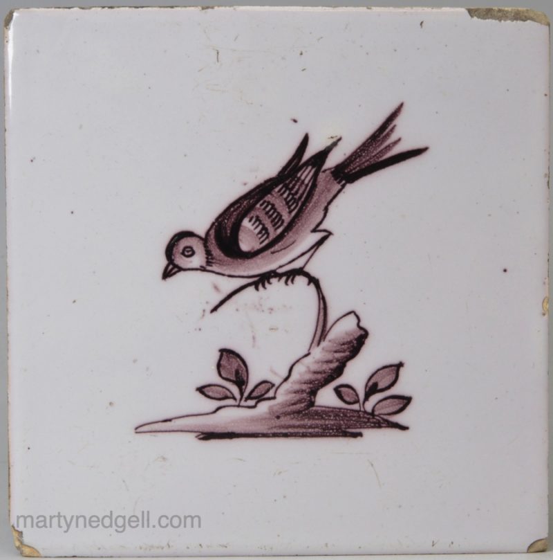 Liverpool delft tile painted in manganese, circa 1760