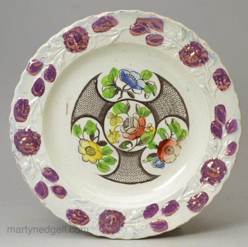 Pearlware pottery child's plate with lustre border, circa 1830