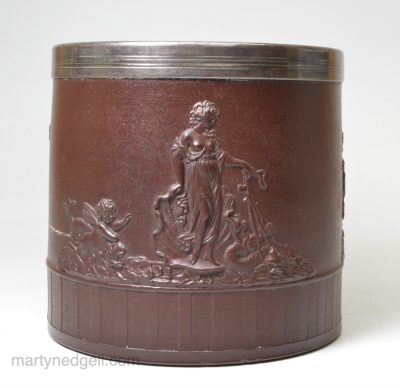 Dark brown stoneware mug with a sprig of Venus, circa 1800, probably Hollins, Staffordshire