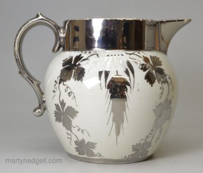 Pearlware pottery jug decorated with silver lustre, circa 1830