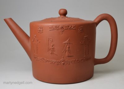 Staffordshire red stoneware teapot decorated with Chinese style sprigs, circa 1770