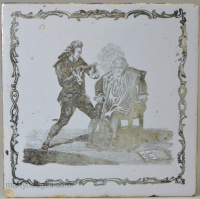 Liverpool Sadler printed Delft tile 'A SIX WEEK TOUR TO PARIS', circa 1750