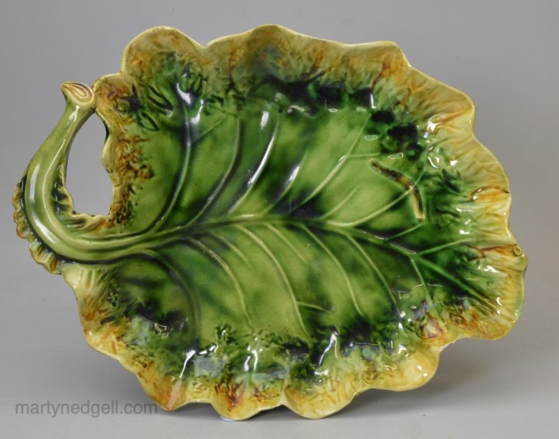 Creamware leaf dish decorated with colours under the glaze, circa 1770