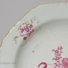 Chinese porcelain soup plate decorated with magenta enamels, circa 1770