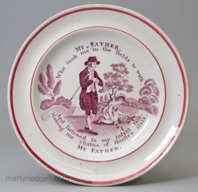 Pearlware pottery child's plate 'MY FATHER', circa 1830