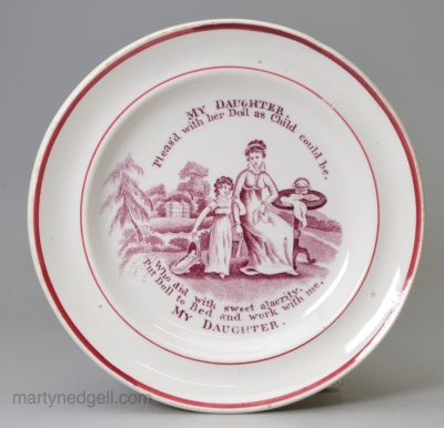 Pearlware pottery child's plate 'MY DAUGHTER', circa 1830
