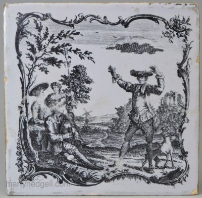 Liverpool delft Sadler signed tile, circa 1760