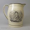 Creamware pottery jug decorated with prints of American sea captains 'HULL and JONES, circa 1815
