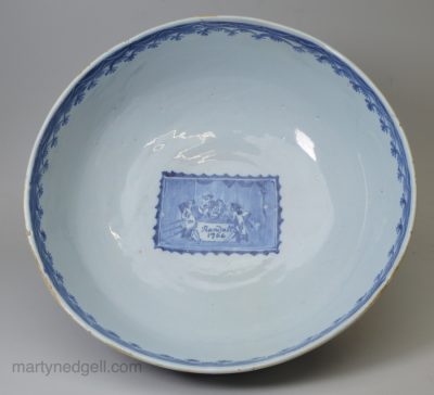 London delft punch bowl made either for or to commemorate Richard Randall the celebrated Tenor, dated 1764