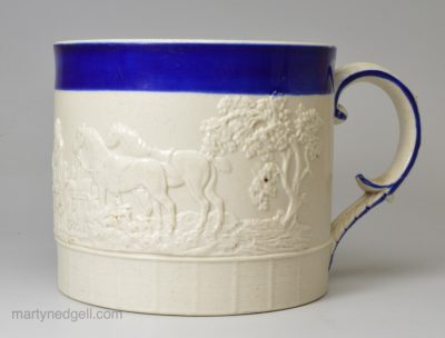 English stoneware mug with hunting sprigs, circa 1820