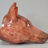 Large pearlware pottery fox head stirrup cup decorated with overglaze enamels, circa 1820