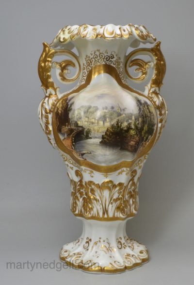 Large Ridgways porcelain vase with a view of 'Village of Little Falls, Mohawk River, America', circa 1840