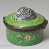 Bilston enamel patch box moulded with a sleeping cat, circa 1770