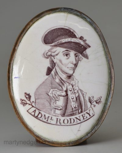 Enamel plaque of Admiral Rodney, Bilston, circa 1785