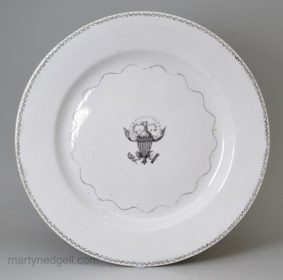 Staffordshire porcelain plate made for the American market, circa 1800, probably New Hall Pottery