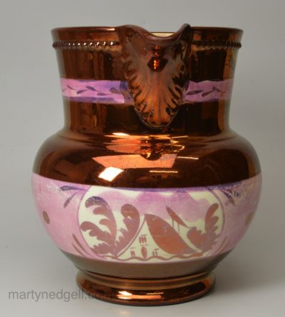 Pink and copper lustre jug, circa 1840