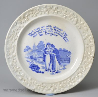 pearlware pottery child's plate 'My Daughter', circa 1820