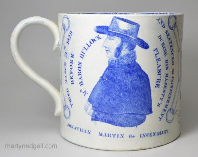 Large pearlware mug made to commemorate the jailing of Jonathan Martin the Incendiary of York Minster in 1829