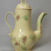 Staffordshire creamware coffee pot decorated with floral sprigs coloured under the glaze, circa 1765