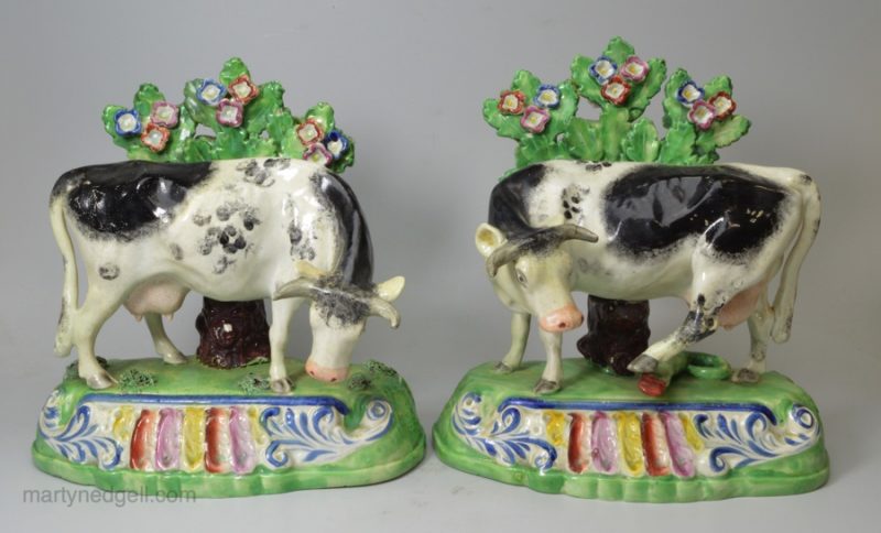 Pair of Staffordshire cow bocage groups, circa 1820, Sherratt Potteries