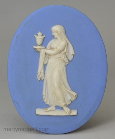 Wedgwood jasper ware plaque of Antonia with an Urn, circa 1830